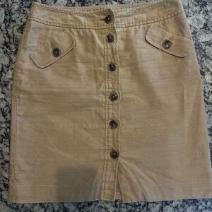 AK Ann Klein Tan Brown lined button up pencil A-lined skirt sz 8 with pockets
